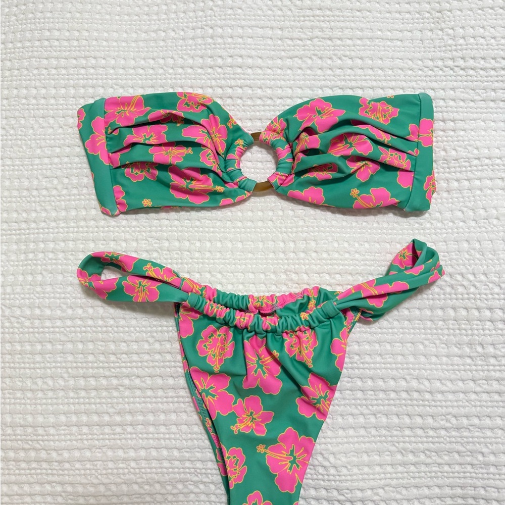 Kulani Kinis Floral Green and Pink Bikini Set